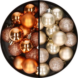 34x stuks kunststof kerstballen koper en champagne 3 cm - Kerstbal