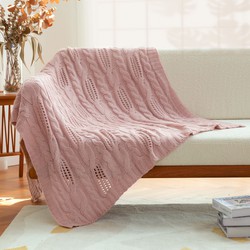 Cable Knit Throw Blanket Dusty Rose ca. 130 x 150 cm