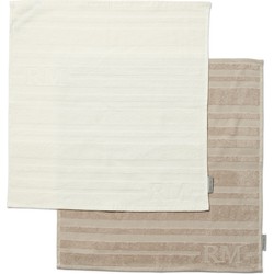Riviera Maison Keukenhanddoeken set van 2, Keukendoeken vierkant - RM Ubuntu Kitchen Towel - Wit/ Beige - Katoen - 2 stuks