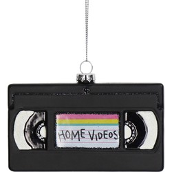 Ornament kerstbal Video Tape Glas Zwart 11.5 cm