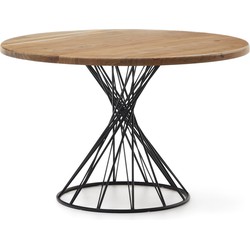 Kave Home - Ronde tafel Niut in massief acaciahout en zwarte stalen poten Ø 120 cm
