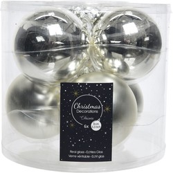 Kerstboomversiering zilveren kerstballen van glas 8 cm 6 stuks - Kerstbal