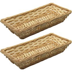 Broodmand/stokbrood mandje - 2x - rotan/riet - 17 x 37 x 7 cm - broodmand