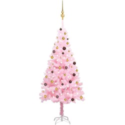 Prolenta Premium Kunstkerstboom met LED's en kerstballen 210 cm PVC roze