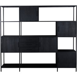 Wandkast Zwart 220cm - Mangohout & Metaal - Kast Shaquille