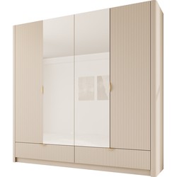 Meubella - Kledingkast Lima - Beige - 213 cm - Met spiegel