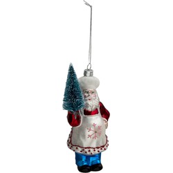 Clayre & Eef Kersthanger Kerstman 16 cm Rood Blauw Glas Kerstbal