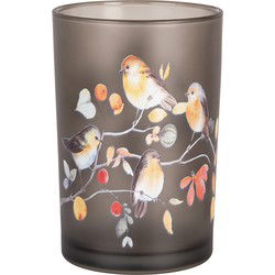 Clayre & Eef Theelichthouder Grijs Glas Vogels op Takken