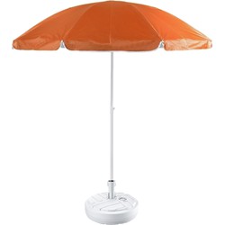 2x stuks oranje strand/tuin basic parasol van nylon 200 cm + parasolvoet wit - Parasols