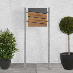 Staande brievenbus met krantenvak 37x36,5x11 cm antraciet/houtlook gemaakt van staal ML design, modern diagonaal ontwerp, stahoogte 120cm zilver dubbele voet