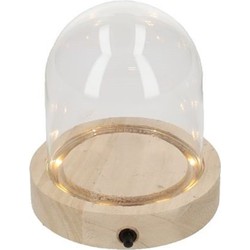 HBX Natural Living Decoratie stolp met LED verlichting - klein - houten plateau - D12 x H14 cm - Decoratieve stolpen