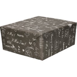 4x Rollen inpakpapier/cadeaupapier Kerst print zwart/krijtbord tekst 250 x 70 cm luxe kwaliteit - Cadeaupapier