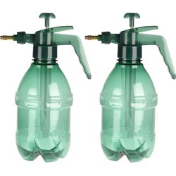 Set van 2x stuks kunststof drukspuiten/plantensproeiers groen 1,5 L - Drukspuiten