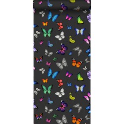 ESTAhome behang vlinders multicolor op zwart