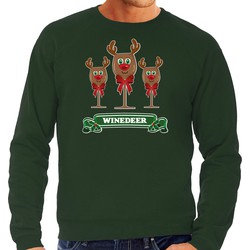 Bellatio Decorations Foute Kersttrui/sweater heren - winedeer - groen - wijn - rendier - Rudolf S - kerst truien