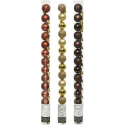 42x Stuks kunststof kerstballen mix donker bruin/terra bruin/goud 3 cm - Kerstbal