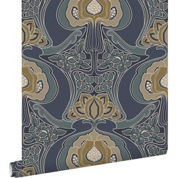 ESTAhome behang vintage bloemen in art nouveau stijl vergrijsd blauw - 0.53 x 10.05 m - 139572