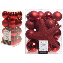 Kerstversiering kunststof kerstballen met piek rood 4-5-6-8 cm pakket van 49x stuks - Kerstbal