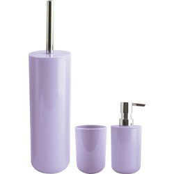 MSV Badkameraccessoire Moods - toiletborstel in houder - beker - zeeppompje - lila paars - kunststof - Badkameraccessoireset