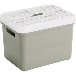 Sunware Opbergbox/mand - lichtgroen - 18 liter - met deksel hout kleur - Opbergbox