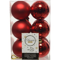 12x Kunststof kerstballen glanzend/mat kerst rood 6 cm kerstboom versiering/decoratie - Kerstbal