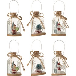 J-line - Hanger Fles Kerstfiguur Glas Klaar Assortiment Van 3 - 6x6x11cm