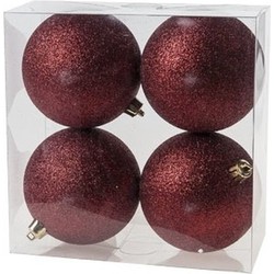 4x Kunststof kerstballen glitter donkerrood 10 cm kerstboom versiering/decoratie - Kerstbal