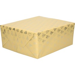 2x Rollen inpakpapier/cadeaupapier Kerst print beige/gouden kerstbomen 250 x 70 cm luxe kwaliteit - Cadeaupapier