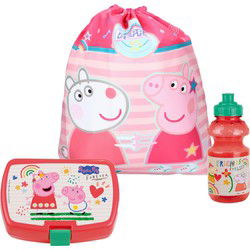 Peppa Pig lunchbox set voor kinderen - 3-delig - roze - kunststof - incl. gymtas/schooltas - Lunchboxen