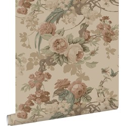 ESTAhome behang bloemen en vogels beige - 50 x 900 cm - 139808