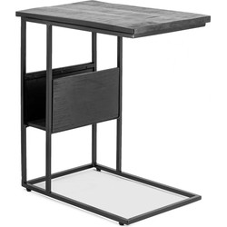 Bijzettafel met Magazinehouder van Mangohout - Bijzettafels - Laptoptafel - Bijzettafeltje Woonkamer - Tafeltje - Zwart - 48 x 32 x 55 cm