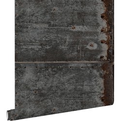ESTAhome behang metalen platen zwart en roest bruin - 53 cm x 10,05 m - 138222