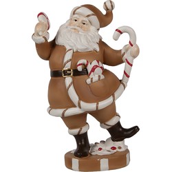 Clayre & Eef Kerstdecoratie Beeld Kerstman 20 cm Bruin Wit Kunststof