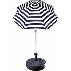 Blauw gestreepte strand/tuin basic parasol van nylon 180 cm + parasolvoet antraciet - Parasols