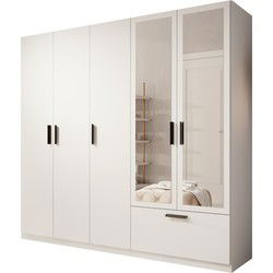 Meubella - Kledingkast Lillian - Wit - 225 cm - Met spiegel
