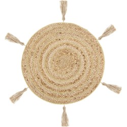 Ronde placemat raffia met franjes naturel 38 cm - Placemats