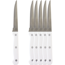 OTIX Steakmessen - Set van 6 Stuks - Wit - Vaatwasserbestendig - Kartelmessen - 21x2x1,5cm - Steakmessenset - RVS - Vleesmessen