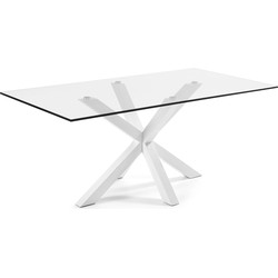 Kave Home - Argo glazen tafel met stalen poten met witte afwerking 200 x 100 cm