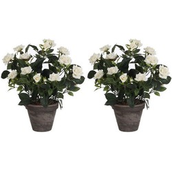 2x Witte rozen kunstplanten 33 cm met pot stan grey - Kunstplanten