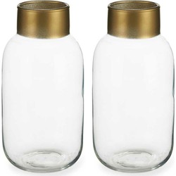 Bloemenvazen 2x stuks - luxe decoratie glas - transparant/goud - 12 x 24 cm - Vazen