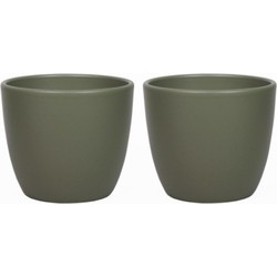 2x stuks bloempot mat dennen groen keramiek voor kamerplant H19 x D22.5 cm - Plantenpotten