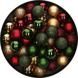 42x Stuks kunststof kerstballen mix donkergroen/goud/donkerrood 3 cm - Kerstbal