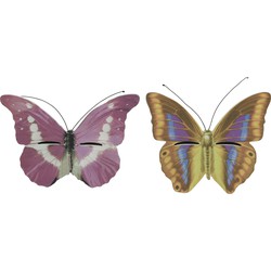 Set van 2x stuks bruin/geel en roze vlinder insectenhotels 20 cm - Insectenhotel
