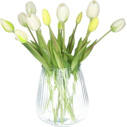 Bellatio Design Kunst tulpen boeket Bella - 12x stuks - wit - real touch - 40 cm - Kunstbloemen