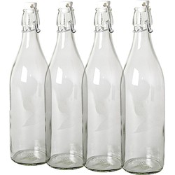 12x Beugelfles/weckfles van transparant glas met beugeldop 1 liter - Decoratieve flessen