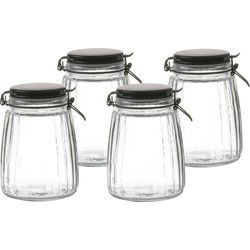Urban Living Voorraadpot/bewaarpot - 4x - 1,5L - glas - met beugelsluiting - mat zwarte deksel - Voorraadpot