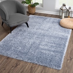 Tapijtenloods Porto Soft Fluffy Vloerkleed Hoogpolig Effen Blauw- 140X200 CM