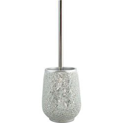 MSV Toilet/wc-borstel houder Scarlett - kunststeen - zilver - 36 cm - Toiletborstels