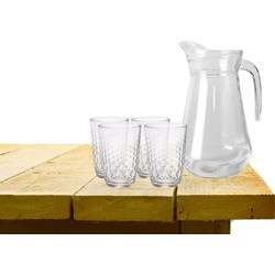 Excellent Houseware karaf schenkkan glas 1000 ml met 6x stuks waterglazen - Drinkglazen