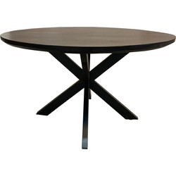 Livingfurn - Eetkamertafel Jesper Round Black 130cm - Mangohout / Gecoat Staal